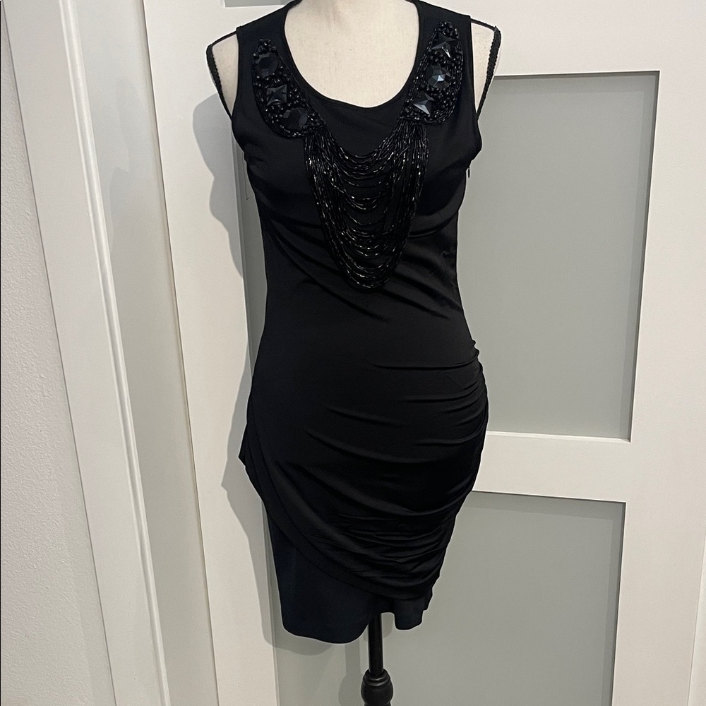 Laundry By Shelli Segal Black Mini Dress with Beaded Details